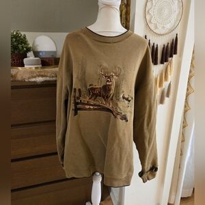 Vintage deer embroidered crew neck sweatshirt